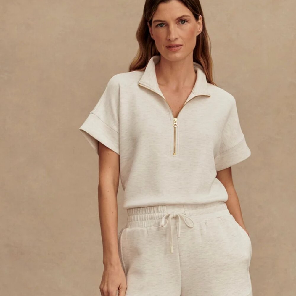 Varley Ritchie Short Sleeve Half Zip sweat, doublesoft top-IvoryMarl-Size L